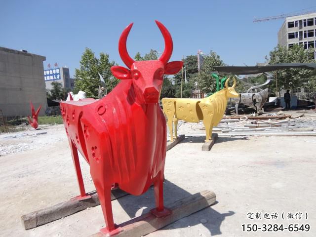 不锈钢水牛雕塑，田间景观小品，抽象几何原理 (3)