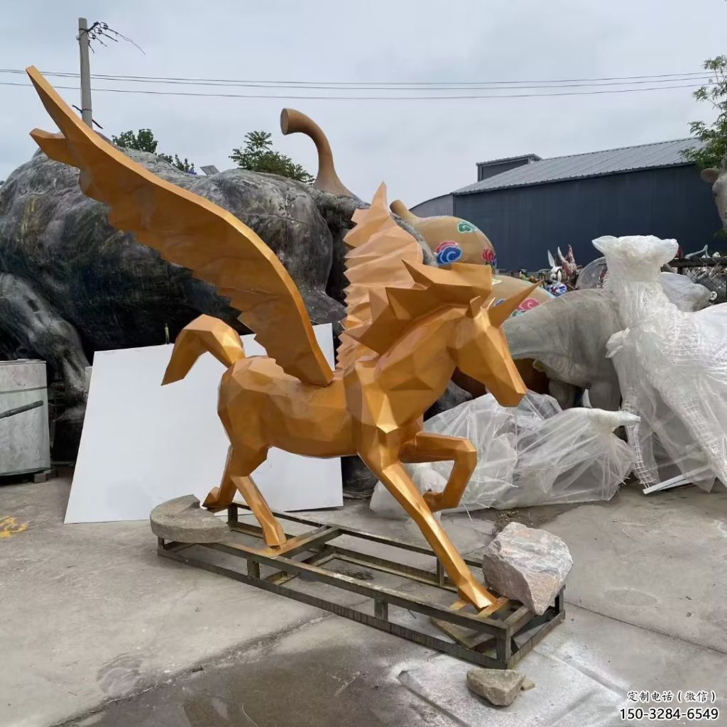 街道天马雕塑,景观摆件,镀金工艺 街道天马雕塑,景观摆件,镀金工艺
