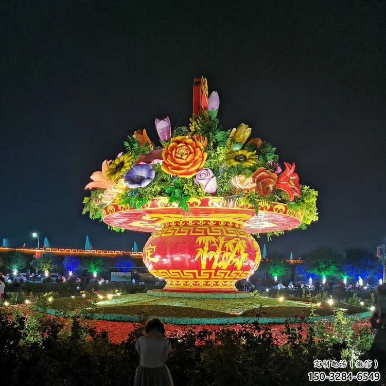 街道花篮雕塑，锻造景观雕塑，古铜效果