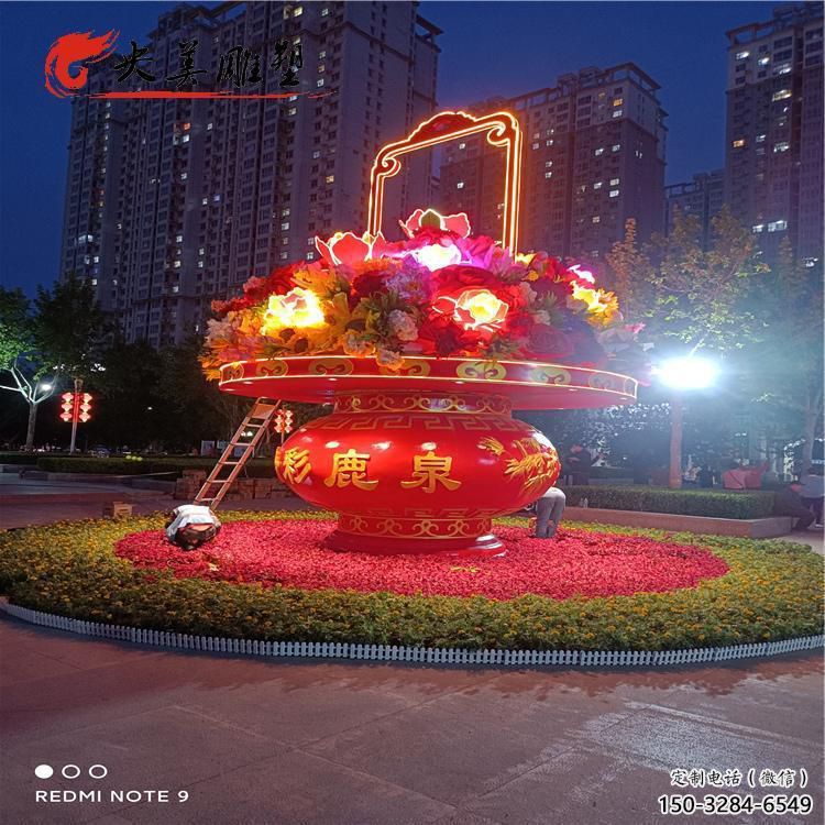 艺术花篮雕塑提供，多彩艺术，中式仿真花篮雕塑通用