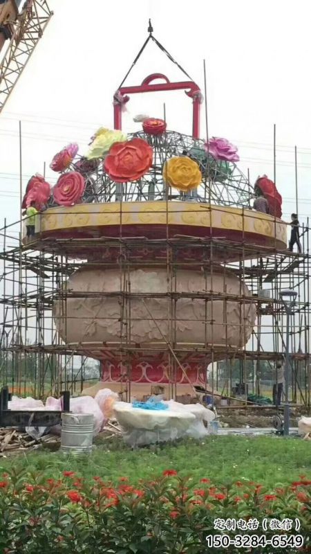 公园景观雕塑定做，小区摆件，镜面公园花篮雕塑制作