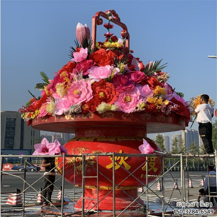 彩绘花篮雕塑承接，城市装饰，小区花篮雕塑批发