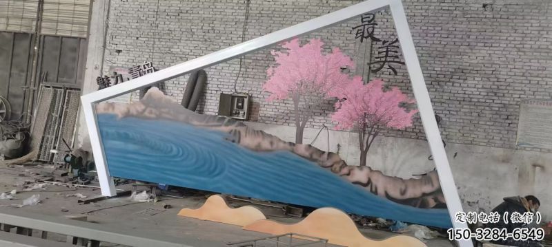 城市标识景墙雕塑，仿真树背景墙雕塑