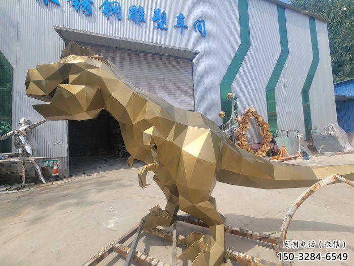 景观恐龙雕塑优选，陆地摆件，艺术几何恐龙雕塑供应