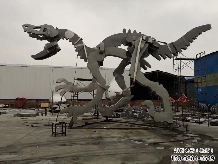 金属恐龙雕塑制作，陆地摆件，广场恐龙骨架雕塑制造商