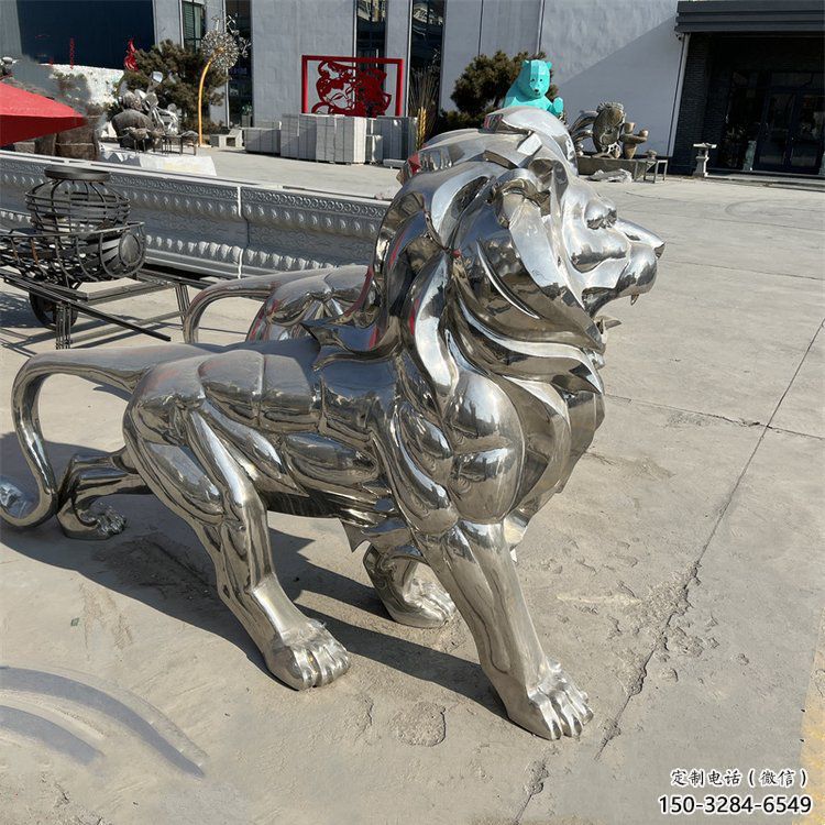 艺术狮子雕塑观赏型，街景小品，不锈钢狮子雕塑常用