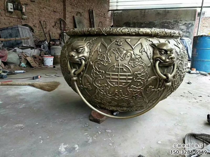 花纹图太平缸铜雕 花纹图太平缸铜雕