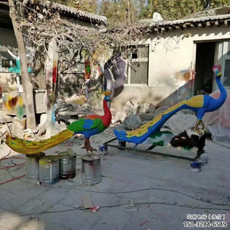 彩绘孔雀雕塑观赏型，广场系列，仿真孔雀雕塑优选