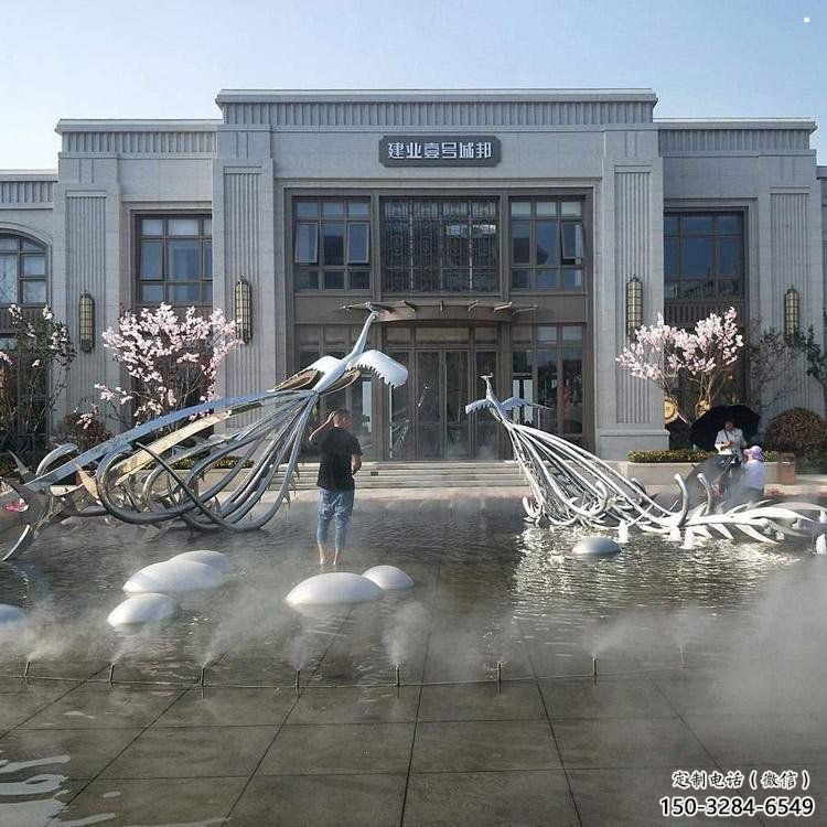 孔雀景观雕塑常用，酒店摆件，水景不锈钢孔雀雕塑厂