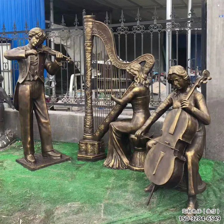 弹古筝雕塑供应，圆雕体系，民俗人物雕塑展品