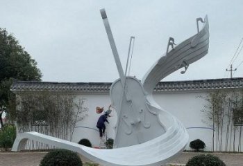小提琴雕塑订做，室外软装，不锈钢小提琴雕塑供应