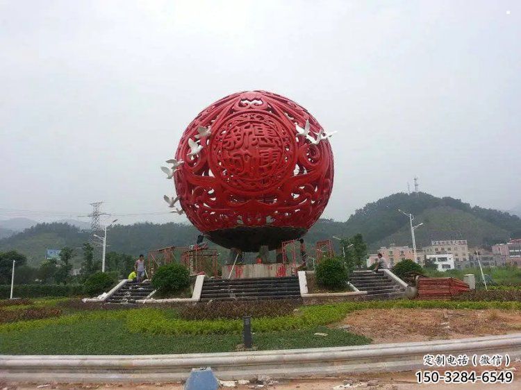 圆球雕塑订做，街道标识，烤漆圆球雕塑定做
