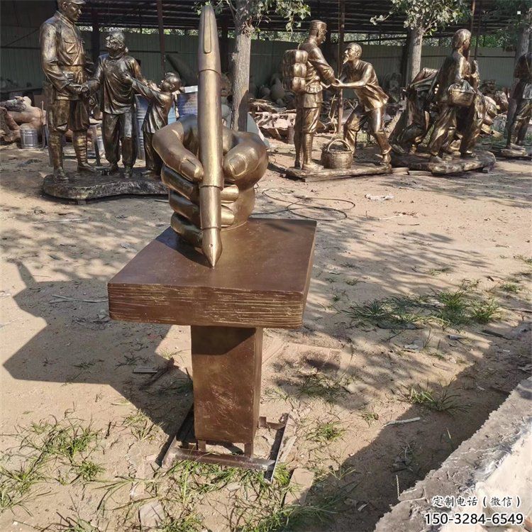 手握钢笔雕塑承接，城市雕塑，仿铜手握钢笔雕塑厂家