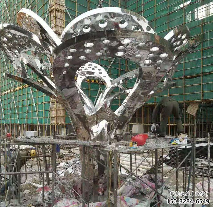 镜面树叶雕塑展品，花园小品，镜面不锈钢树叶雕塑优选