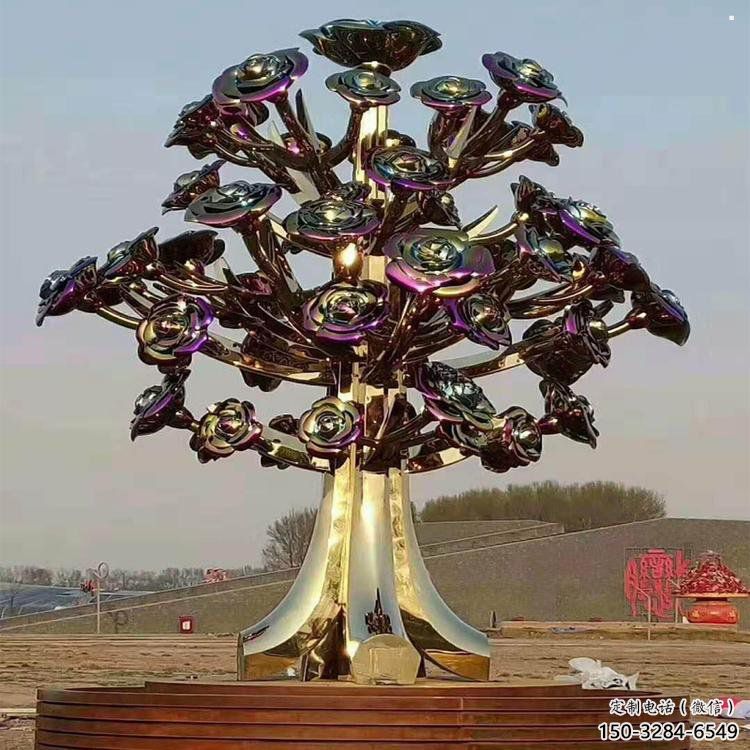花树雕塑加工商，钢管组合，钛金不锈钢花树雕塑定做