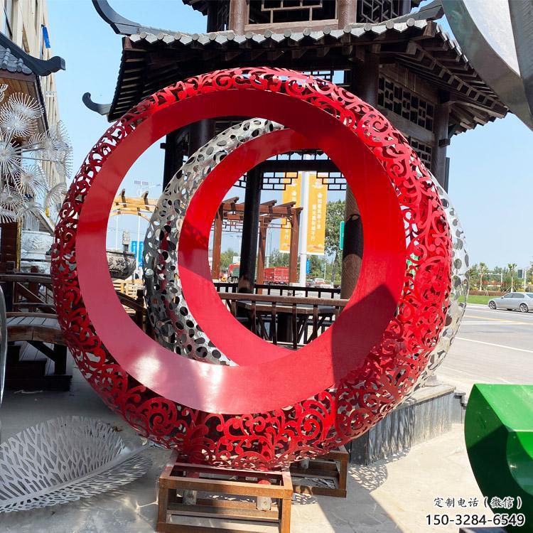 双环雕塑生产,镂空烤漆工艺,不锈钢双环雕塑制作 双环雕塑生产,镂空烤漆工艺,不锈钢双环雕塑制作