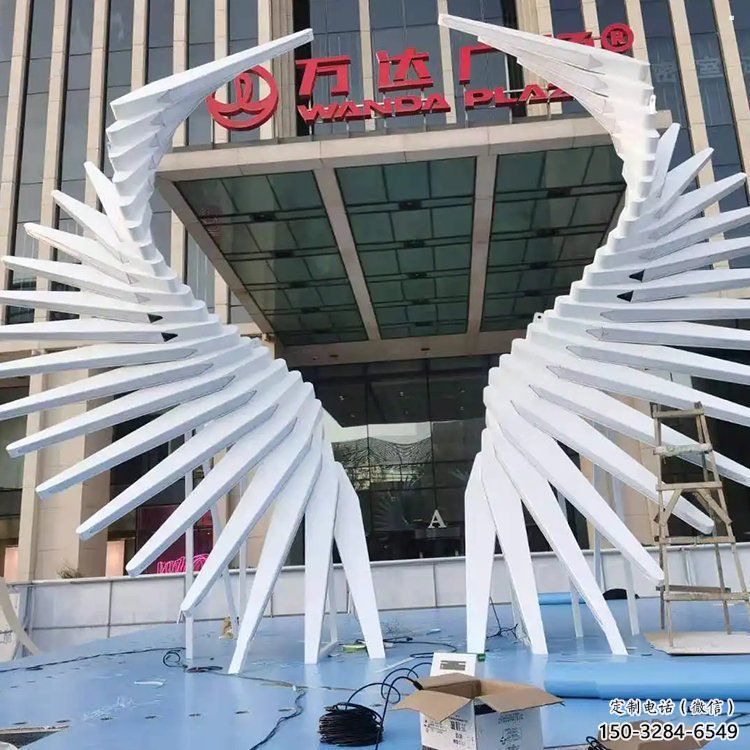 天使之翼雕塑标准，彩钢制作，景观翅膀雕塑优价