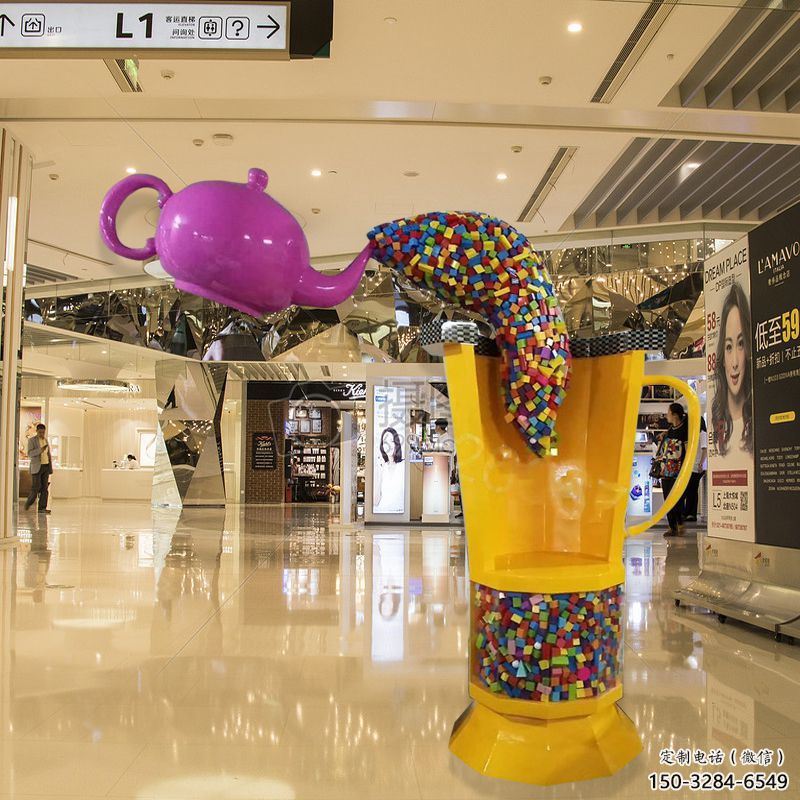 街道茶壶雕塑，锻造景观雕塑，古铜效果