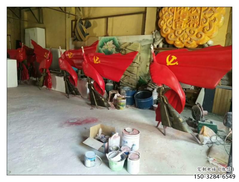 衢州园林国旗雕塑，喷漆党建雕塑，烤漆形式